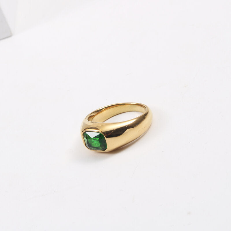 Green Zircon Ring – Fashion Women’s Ring, Titanium Steel, Elegant Statement Jewelry