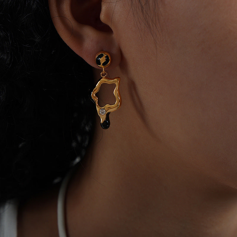 Classic Fashion Titanium Steel Gold Plated Drip French Earrings