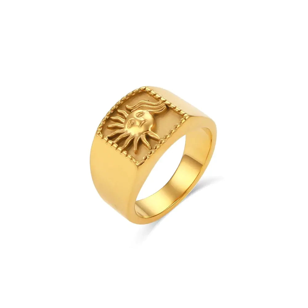 Retro 18K Gold Plated Titanium Steel Sun Ring