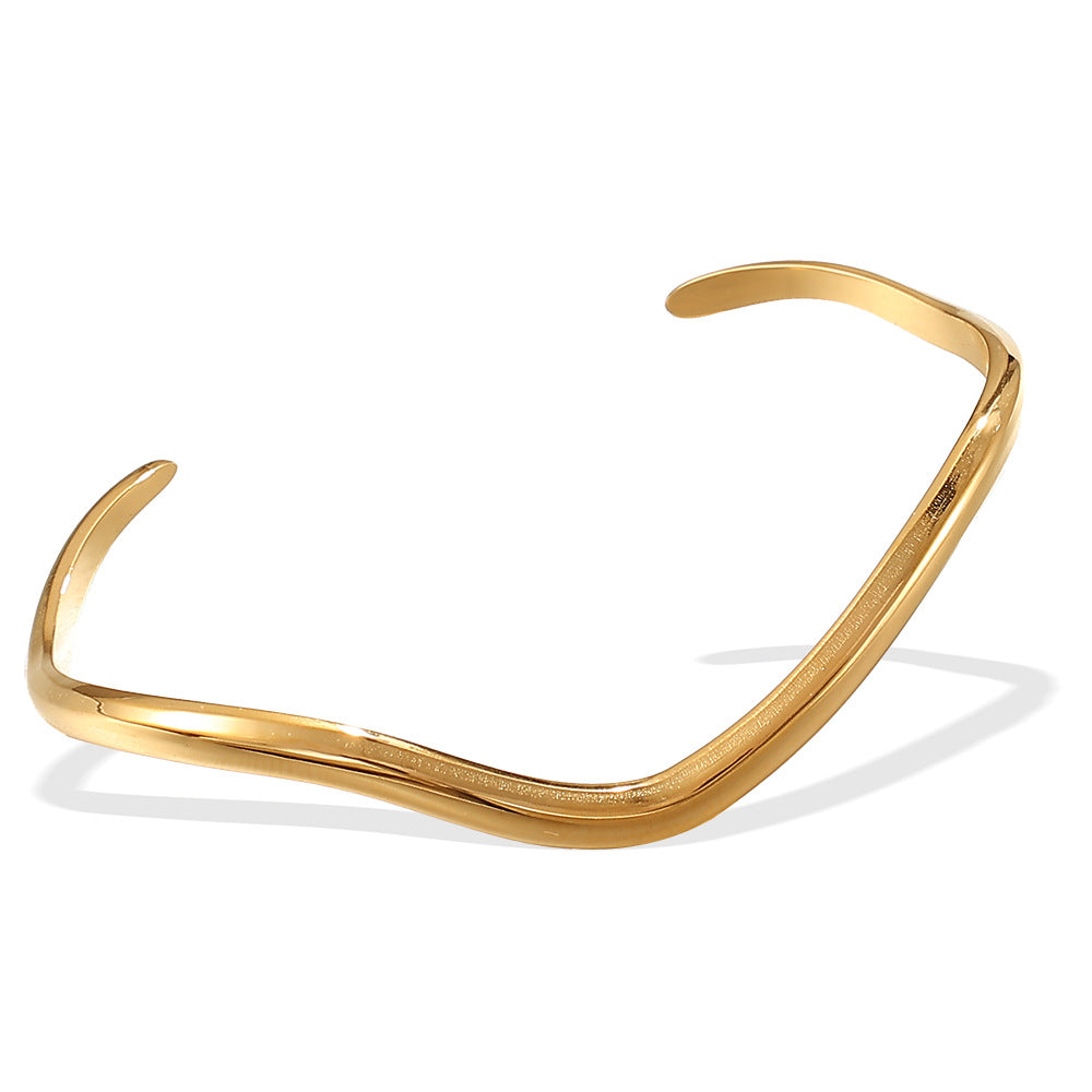 Minimalist Open-end Gold Ripple Line Bracelet