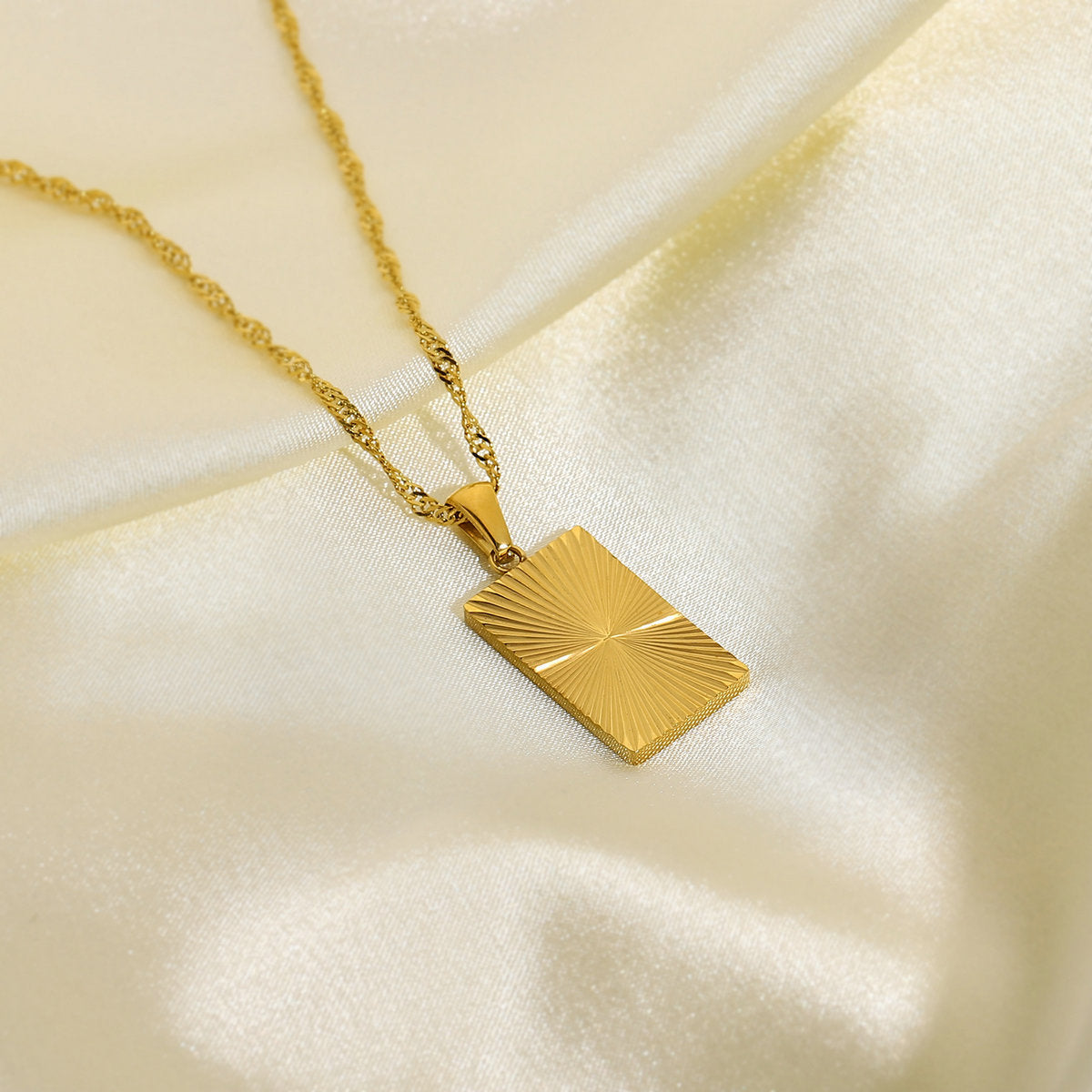 New Sunshine Coin Necklace 18K Gold Plated 316L Stainless Steel Rectangular Pendant