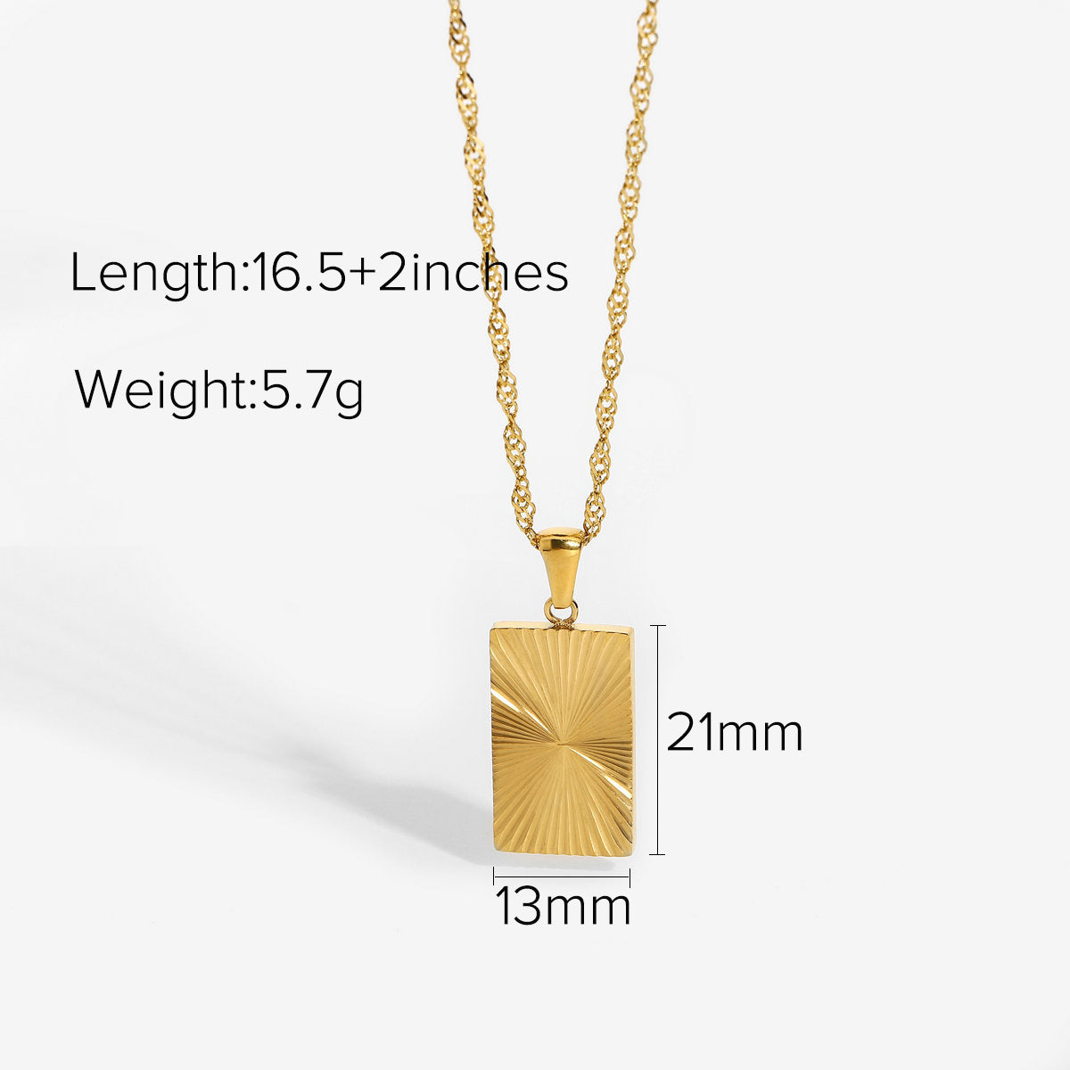 New Sunshine Coin Necklace 18K Gold Plated 316L Stainless Steel Rectangular Pendant