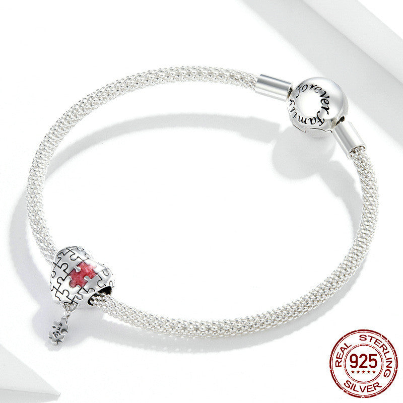 Love Puzzle 925 Silver Beads Heart Shaped Diy Bracelet Accessories