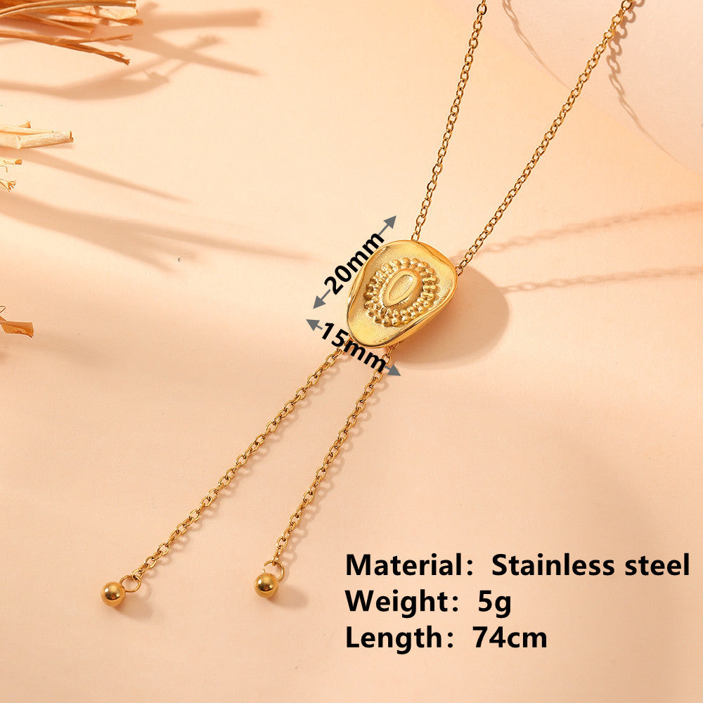 Hat Pendant Sweater Chain Necklace – Titanium Steel Long Chain with Steel Ball Tassel