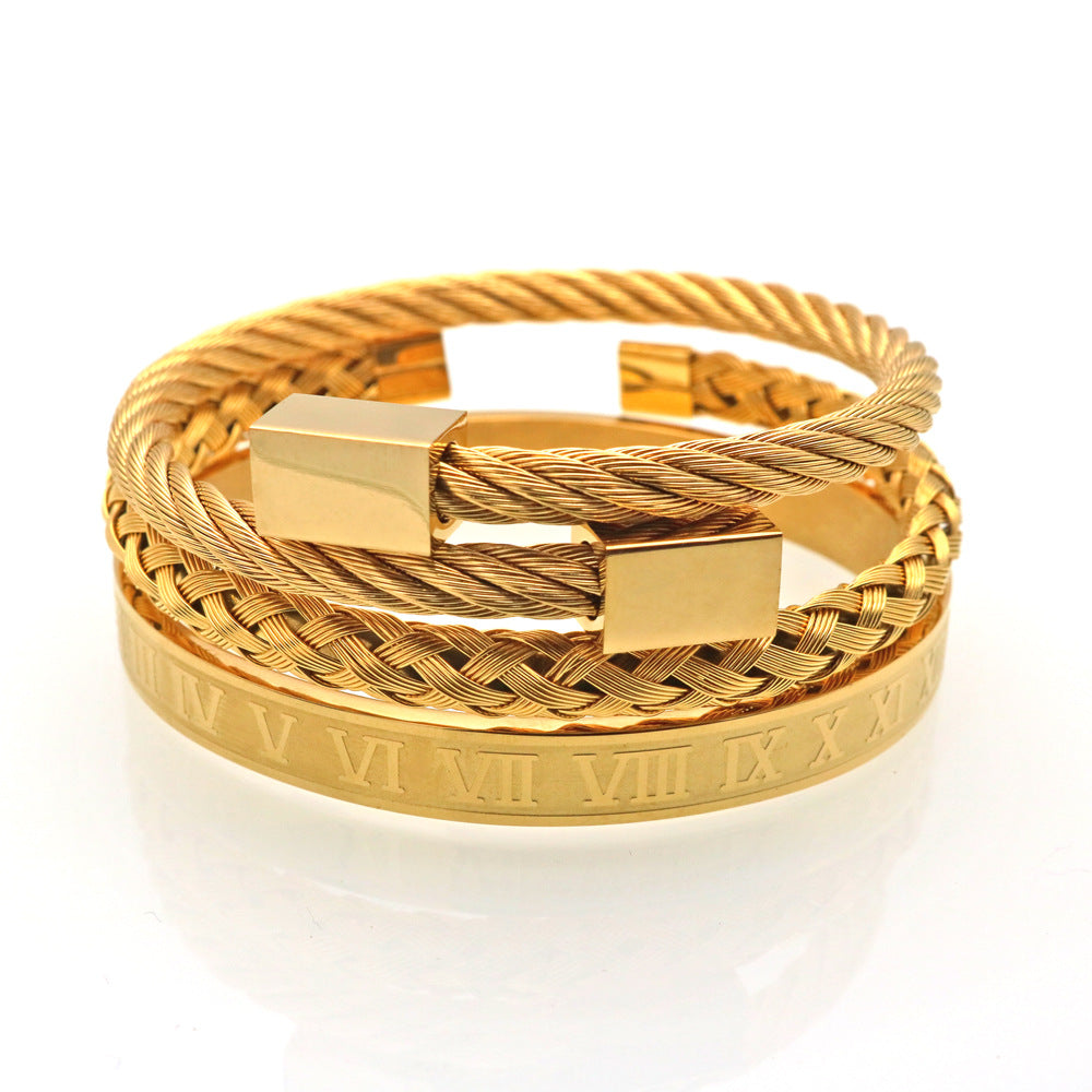Braided Gold Bangle Bracelet – Titanium Steel