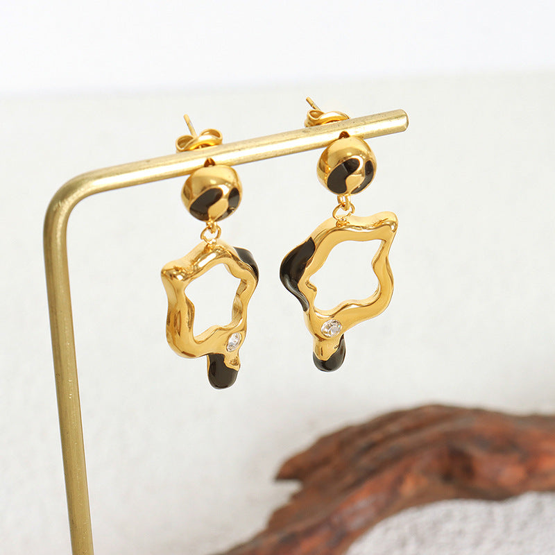 Classic Fashion Titanium Steel Gold Plated Drip French Earrings