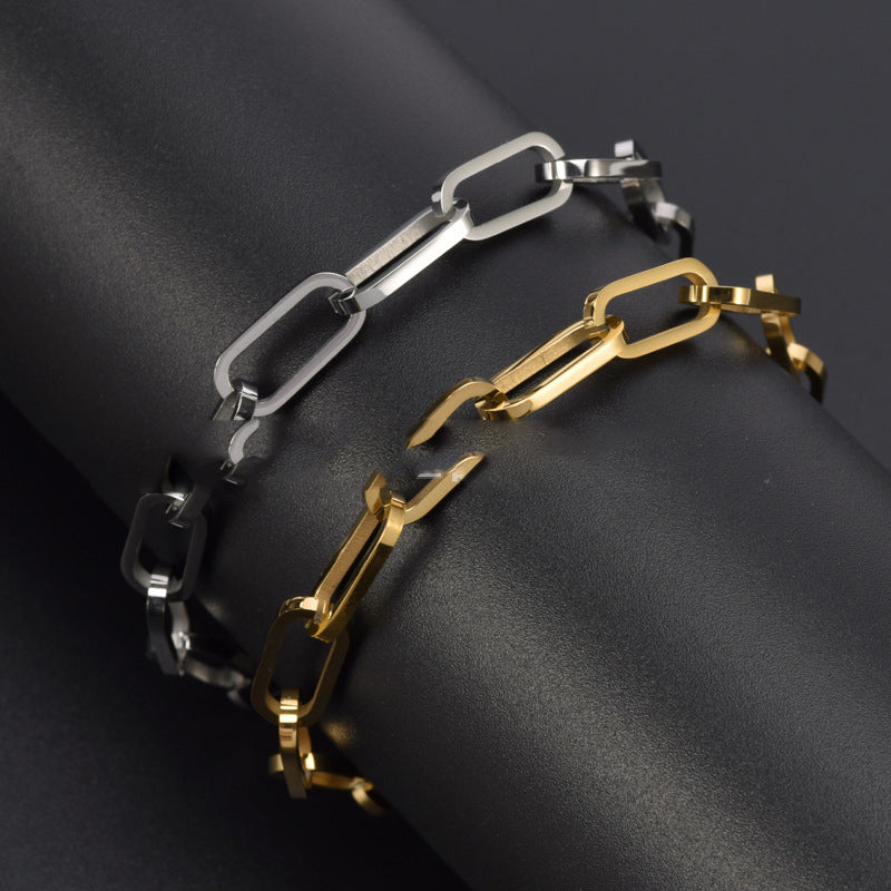 Square Lattice Paperclip Titanium Steel Bracelet