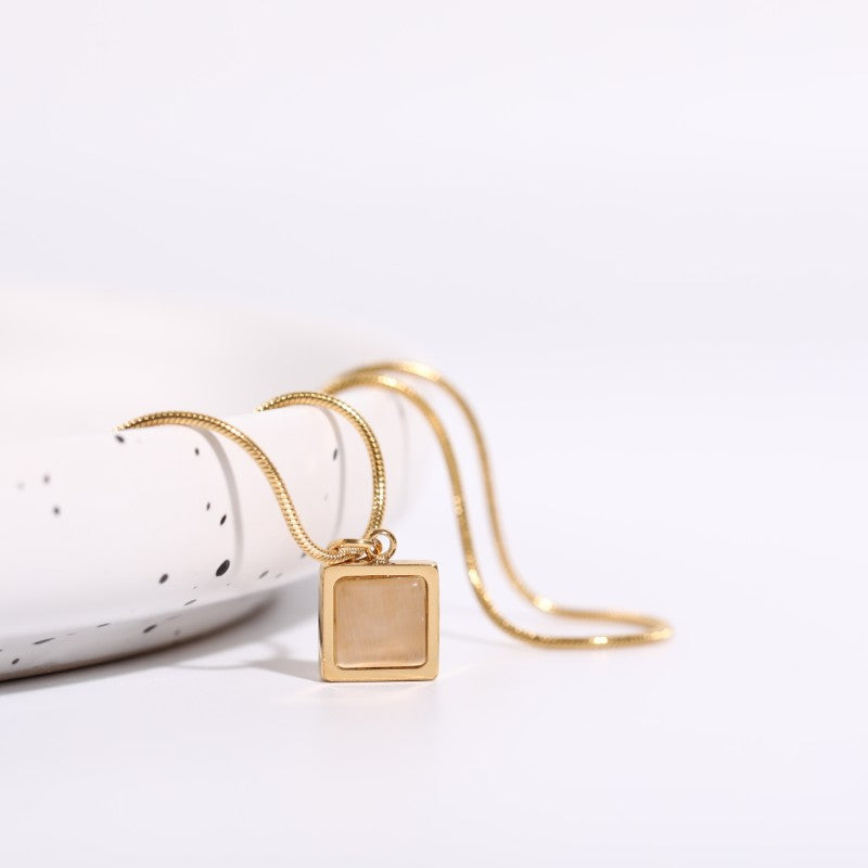 Moonstone Sweater Chain Necklace – Long Titanium Steel Pendant, Elegant Women’s Jewelry