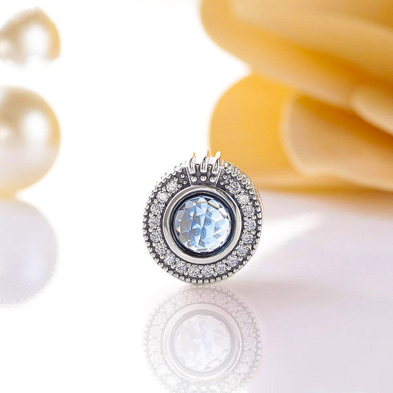 Brilliant pavé beads sparkling blue crown letter O charm