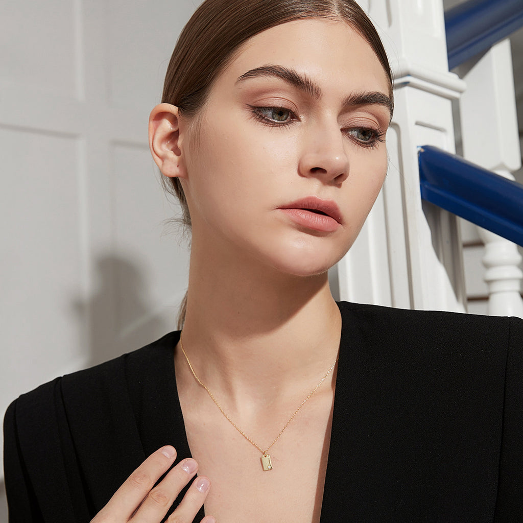 Square Small Hangtag Necklace 925 Sterling Silver Pendant Women's Fashion All-matching