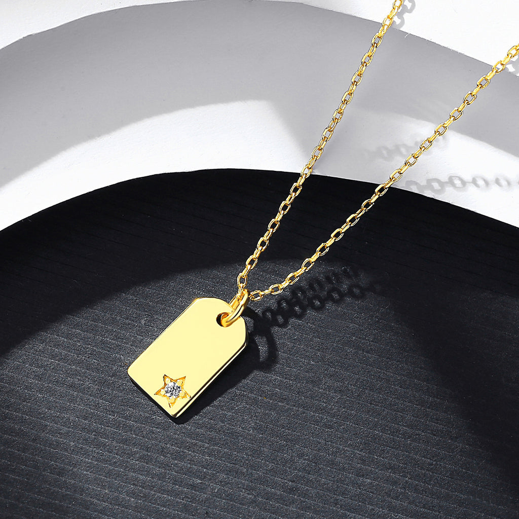 Square Small Hangtag Necklace 925 Sterling Silver Pendant Women's Fashion All-matching