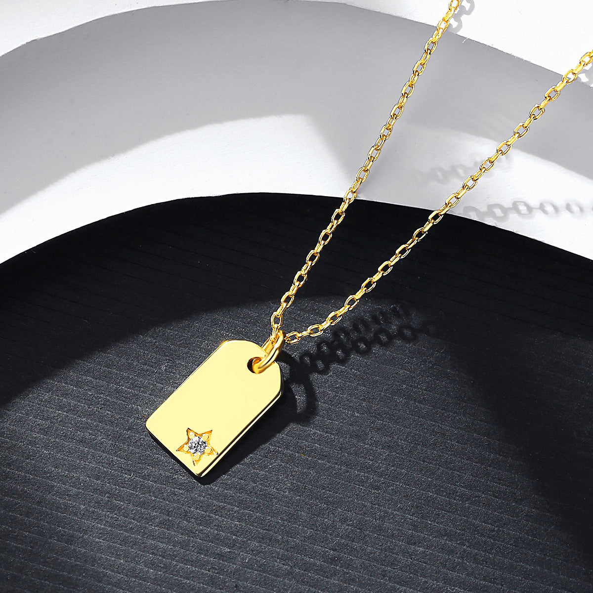 Square Small Hangtag Necklace 925 Sterling Silver Pendant Women's Fashion All-matching