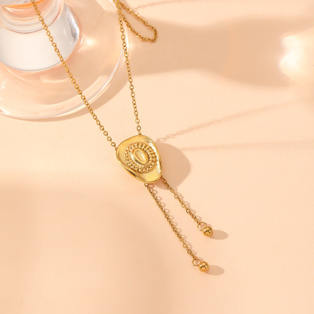 Hat Pendant Sweater Chain Necklace – Titanium Steel Long Chain with Steel Ball Tassel