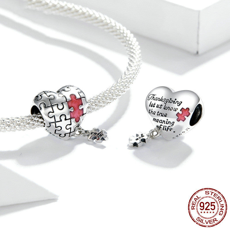 Love Puzzle 925 Silver Beads Heart Shaped Diy Bracelet Accessories