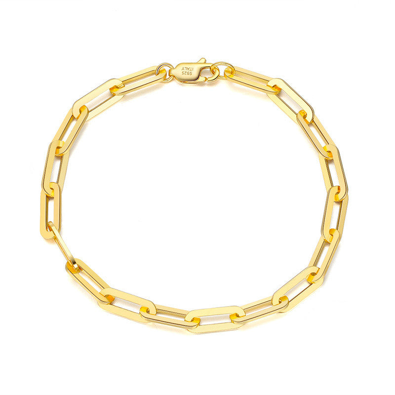 S925 Chain Square Lattice Paper Clip Bracelet Ins Personality 14K Gold-plated Cross Chain