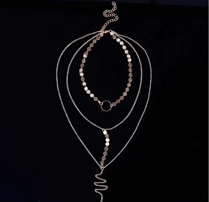 Layered Sequin Necklace with Pendant