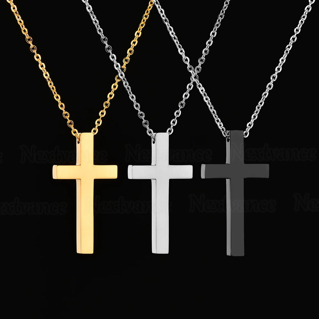 Stainless Steel Cross Necklace with Custom Engraving