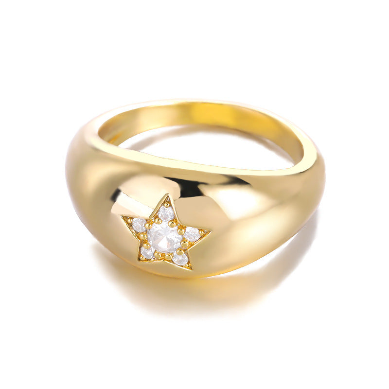 Five-Point Star Dome Ring – Women’s Stainless Steel Jewelry, Minimalist Style