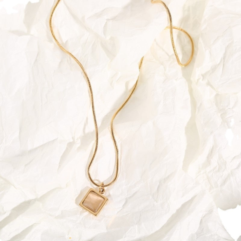 Moonstone Sweater Chain Necklace – Long Titanium Steel Pendant, Elegant Women’s Jewelry