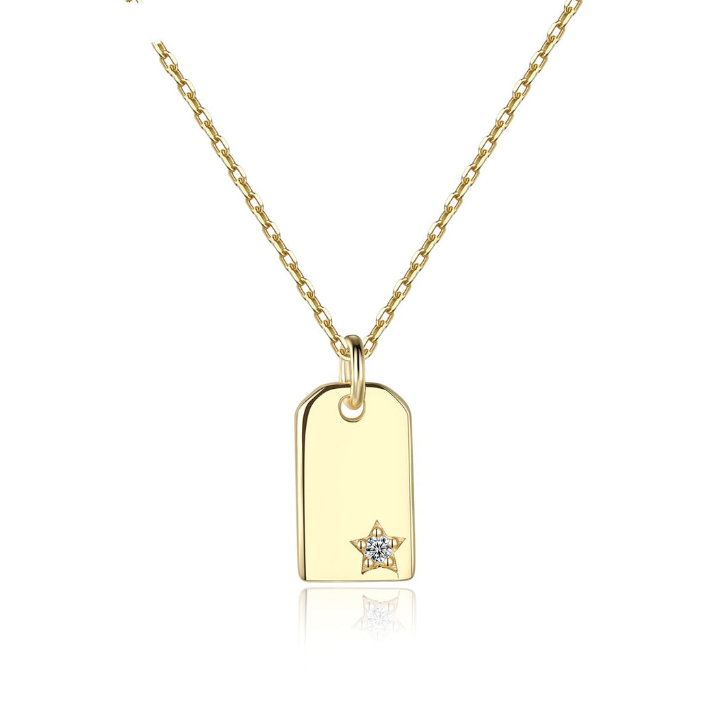 Square Small Hangtag Necklace 925 Sterling Silver Pendant Women's Fashion All-matching