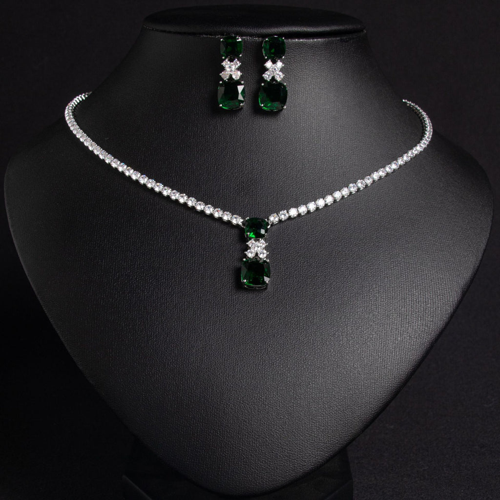 Small Square Bride Collarbone Chain Design Simple Zircon Pendant Earrings