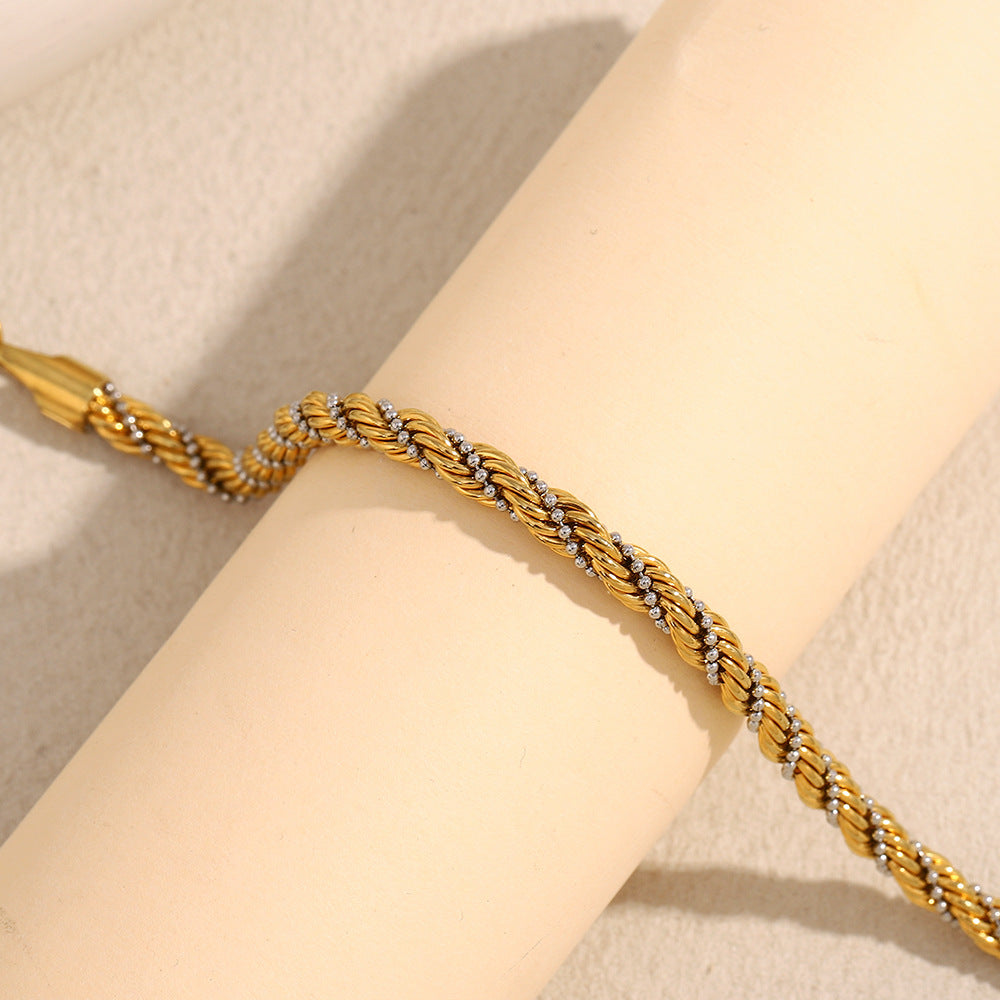 18K Gold Plated Twist Beads Bracelet – Retro Winding Chain, Stainless Steel Jewelry