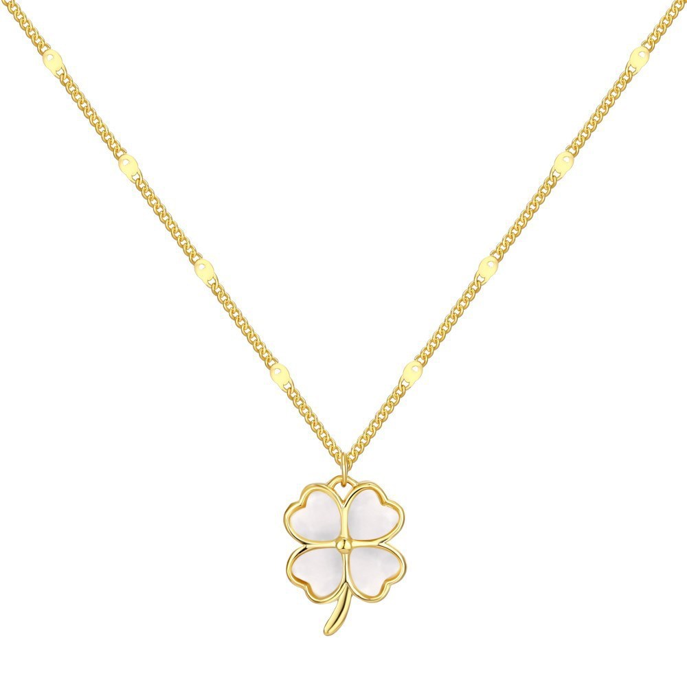 Silver Heart-shaped Clover Necklace For Women