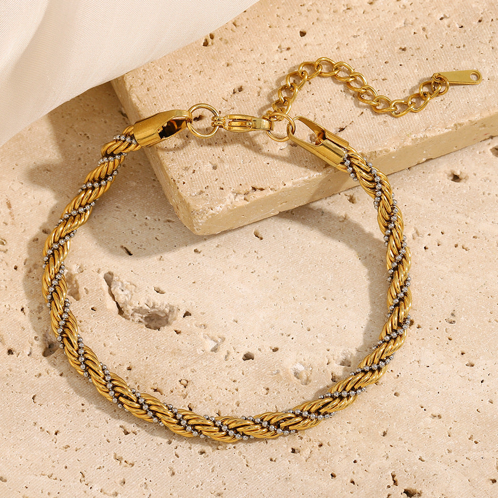 18K Gold Plated Twist Beads Bracelet – Retro Winding Chain, Stainless Steel Jewelry