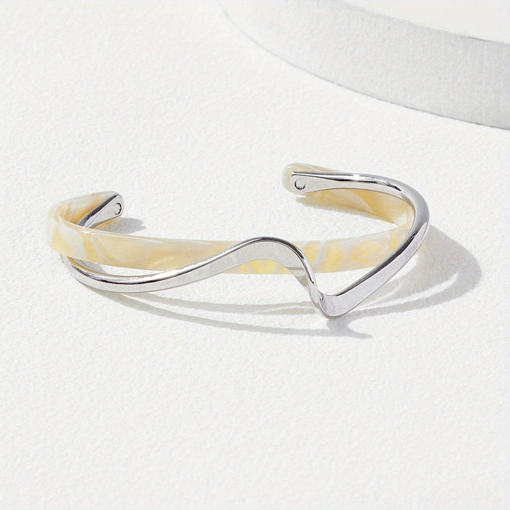 White Shell Plate Bracelet – Stainless Steel, Elegant Minimalist Women’s Jewelry