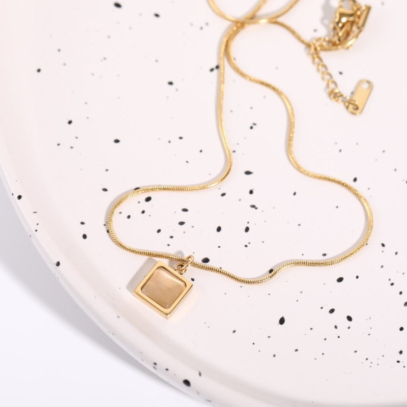 Moonstone Sweater Chain Necklace – Long Titanium Steel Pendant, Elegant Women’s Jewelry