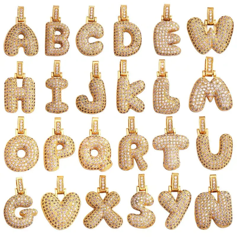 Hip-Hop Copper Zirconia Alphabet Pendant Accessories