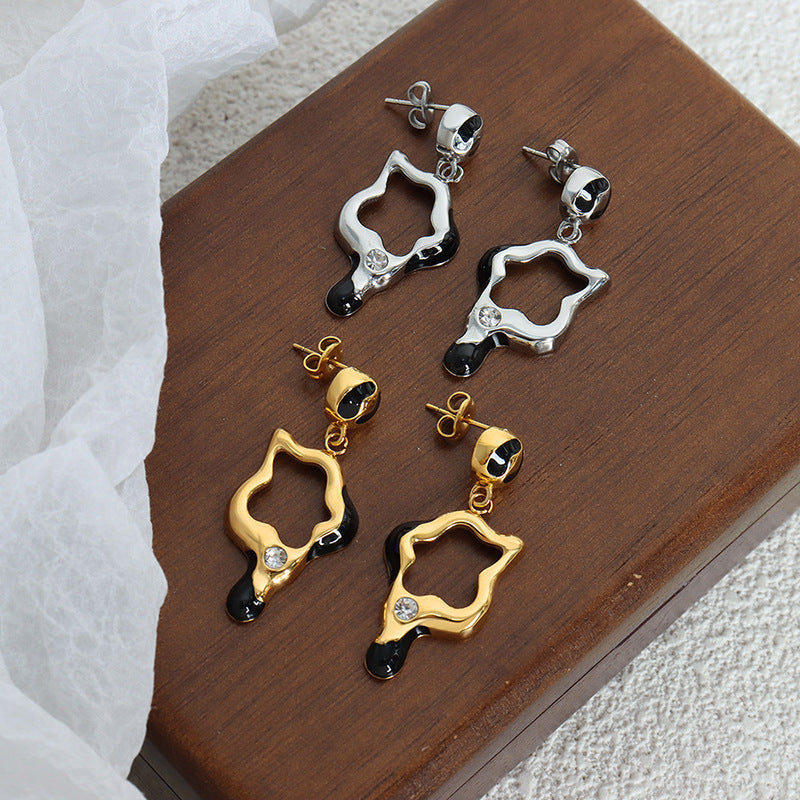 Classic Fashion Titanium Steel Gold Plated Drip French Earrings