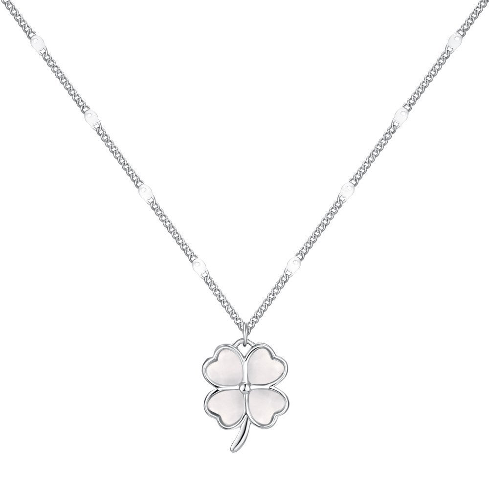 Silver Heart-shaped Clover Necklace For Women