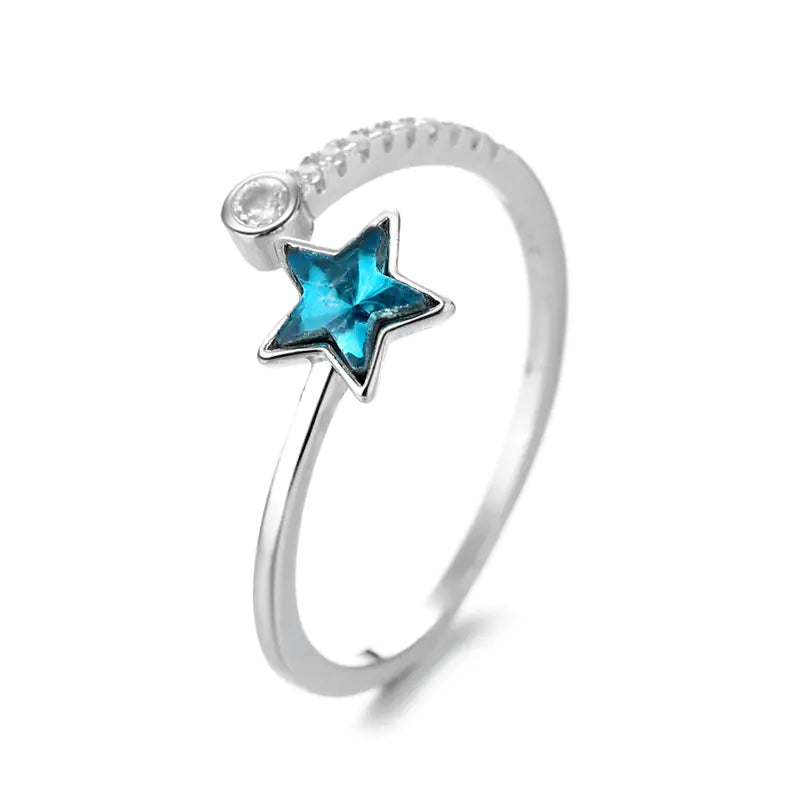 Blue Starry River Five-Pointed Star Ring for Women