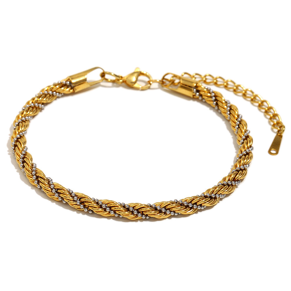 18K Gold Plated Twist Beads Bracelet – Retro Winding Chain, Stainless Steel Jewelry