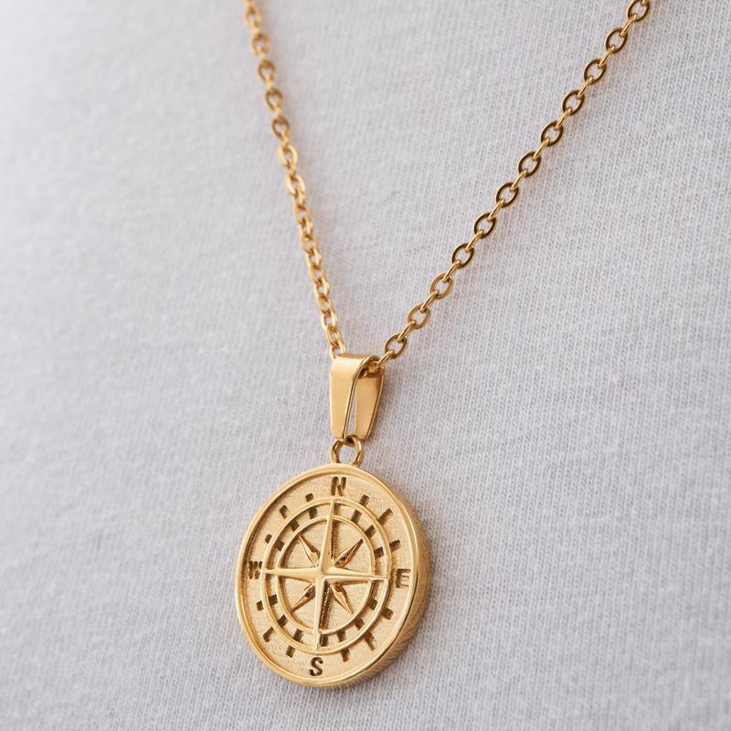European And American Stainless Steel Compass Pendant Necklace