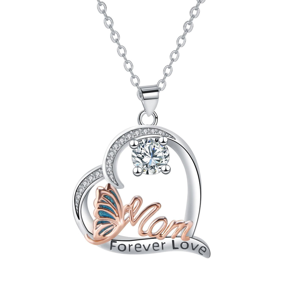 Heart Necklace Butterfly Ornament Mother's Necklace
