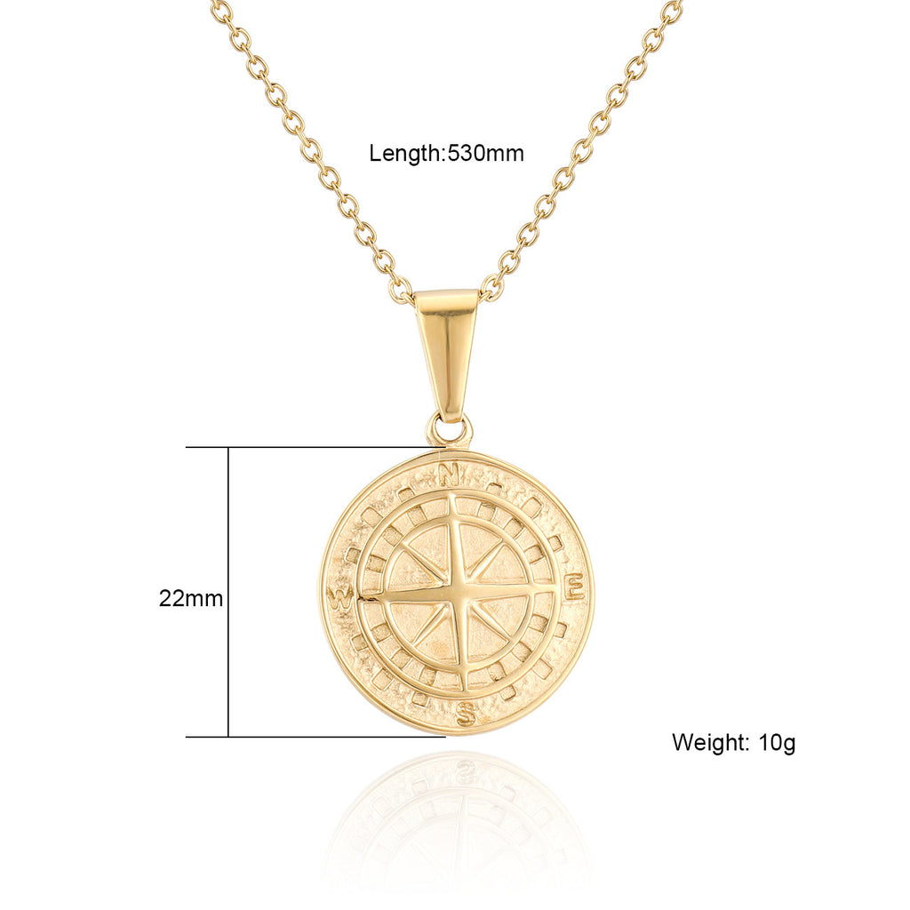 European And American Stainless Steel Compass Pendant Necklace