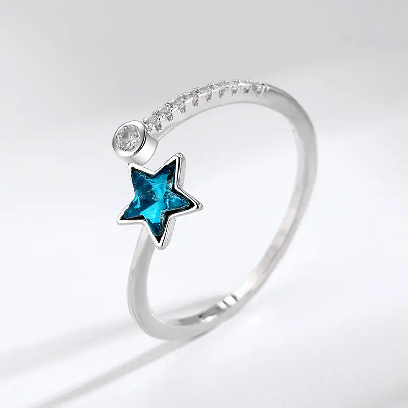 Blue Starry River Five-Pointed Star Ring for Women