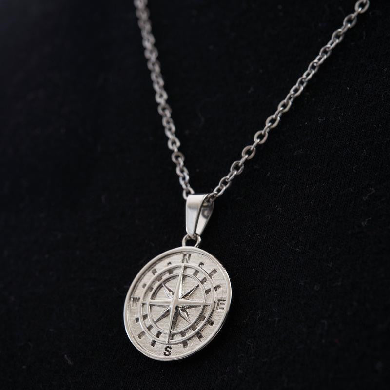 European And American Stainless Steel Compass Pendant Necklace