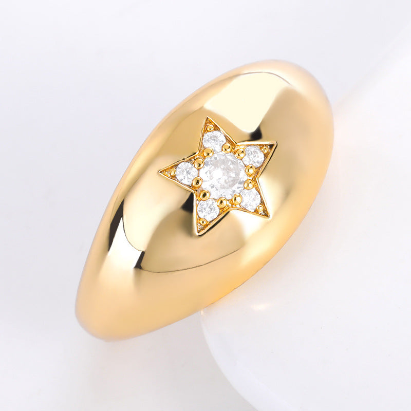 Five-Point Star Dome Ring – Women’s Stainless Steel Jewelry, Minimalist Style