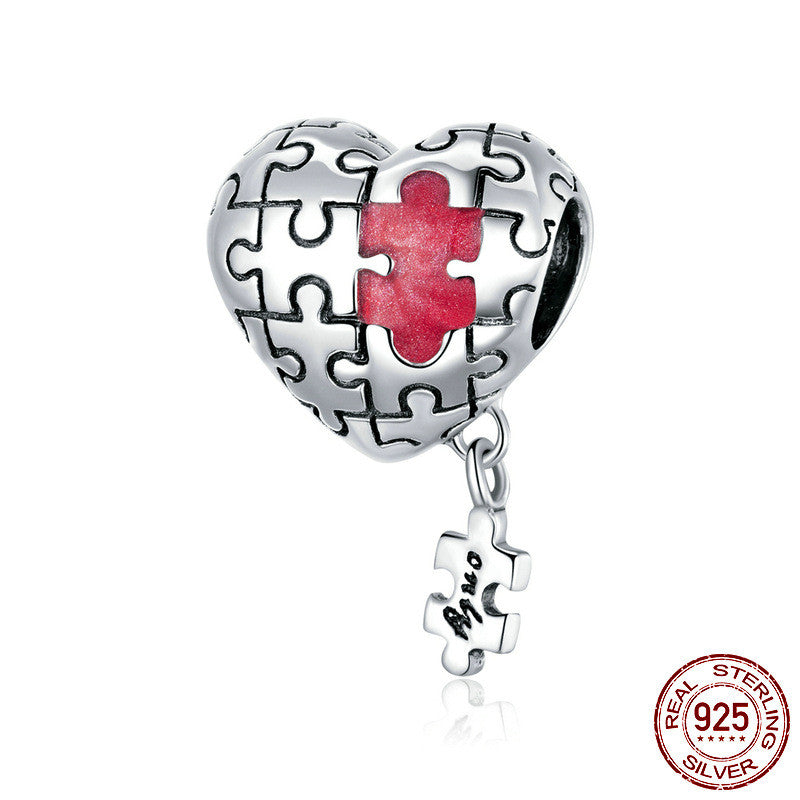Love Puzzle 925 Silver Beads Heart Shaped Diy Bracelet Accessories