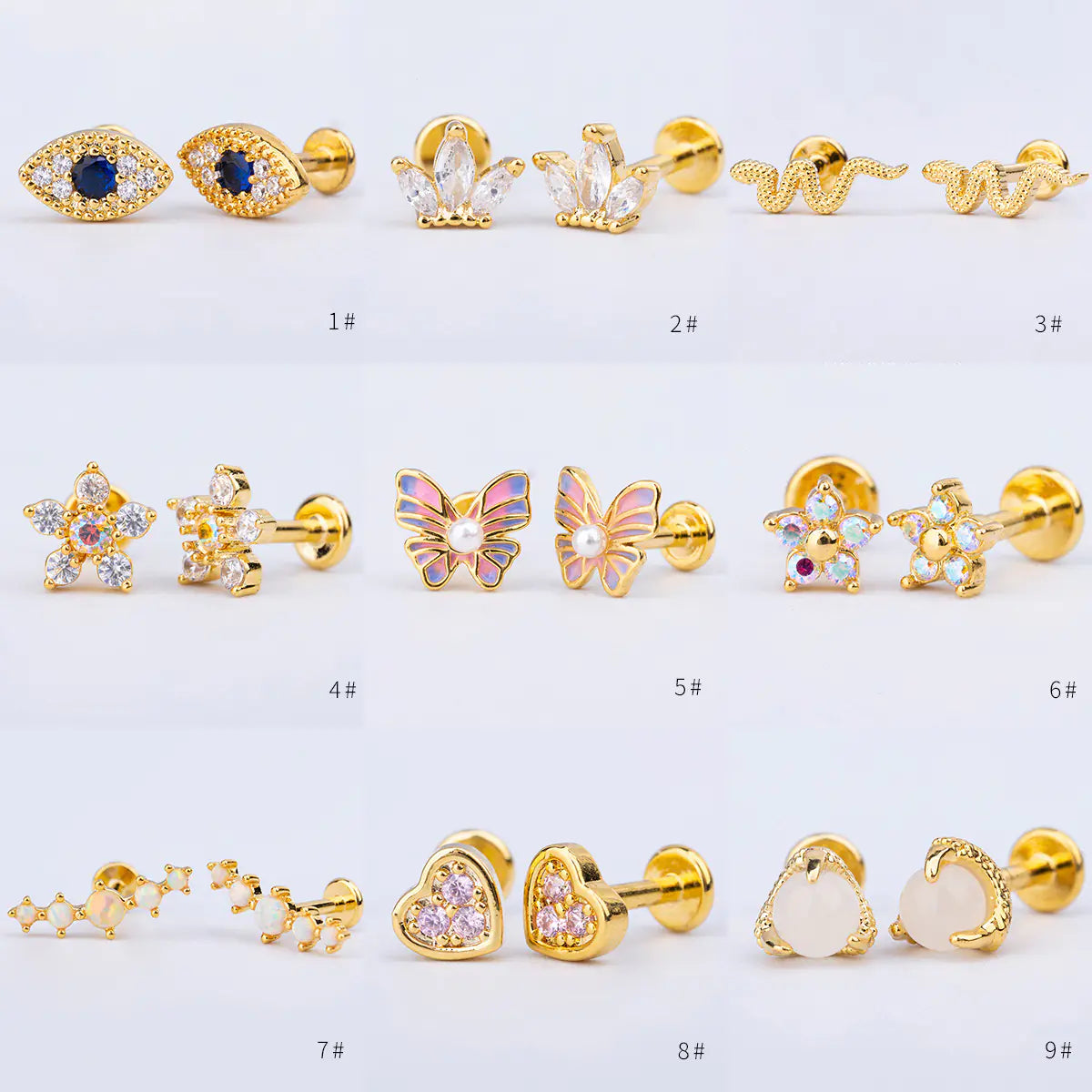 Colorful Titanium Steel Lip Studs with Crown Design