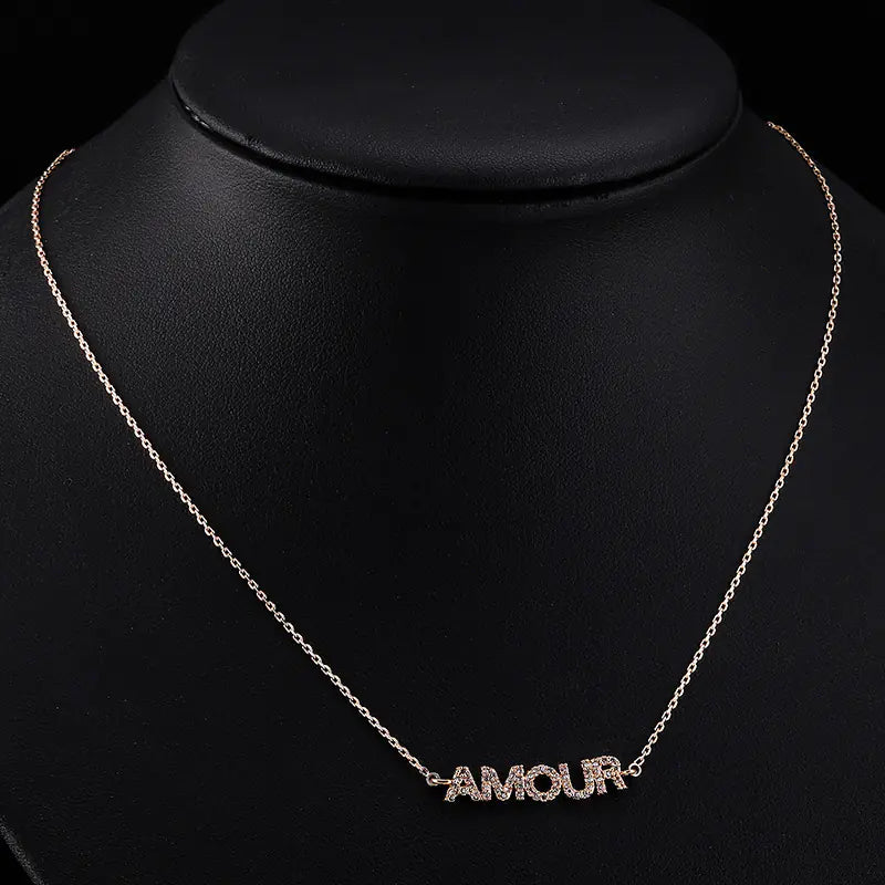 AMOUR Letter Collarbone Necklace with Zirconia