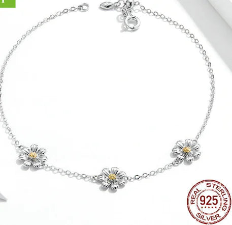S925 Daisy Jewelry Set: Bracelet, Necklace, Earrings, Ring