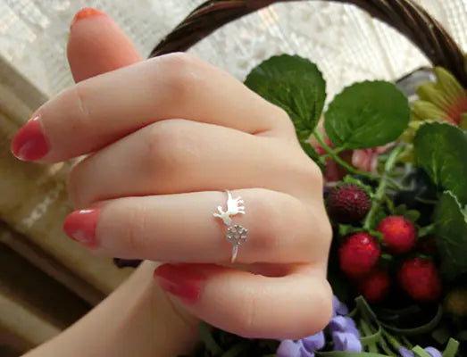 925 Silver Open Ring with Deer and Snowflake Design