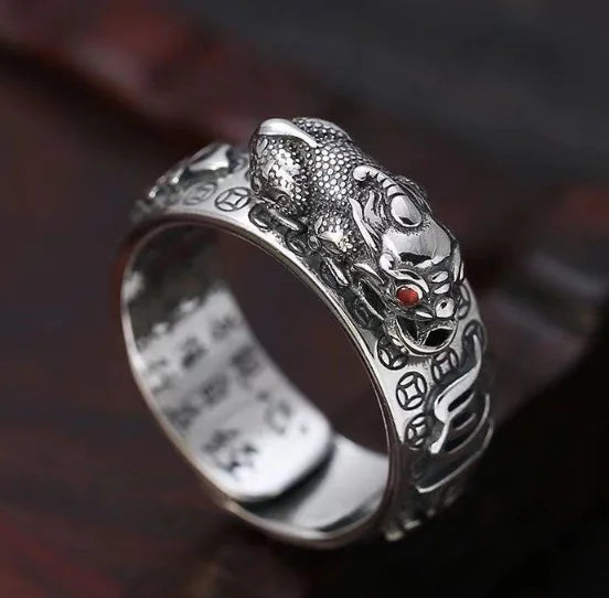99 Pure Silver Zhaocai Pixiu Men's Heart Ring