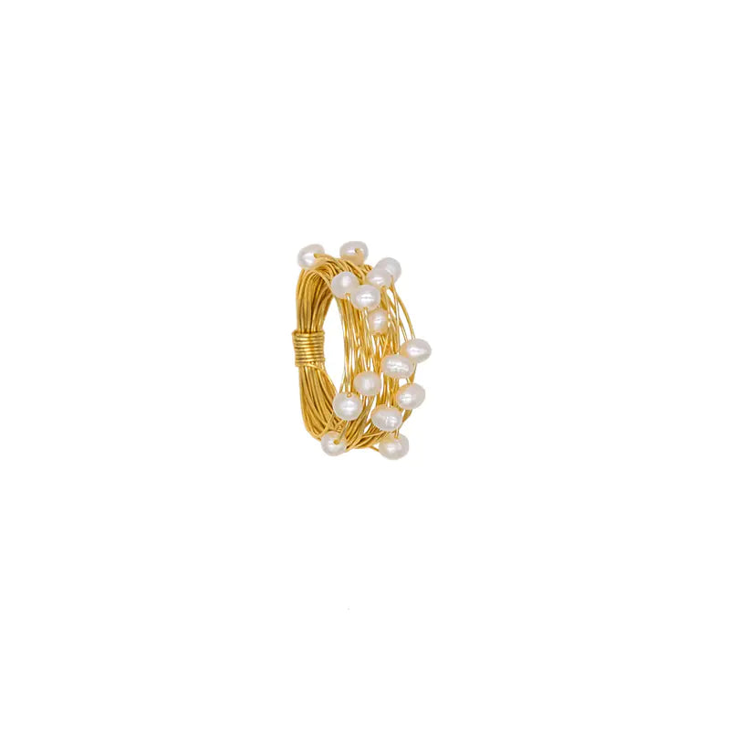 Handmade Multi-layer Freshwater Pearl Ring 14k Gold