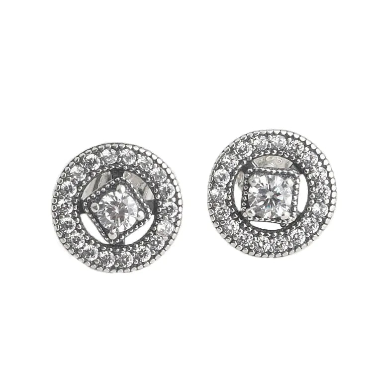 Vintage Charm Zirconia Studs in S925 Silver