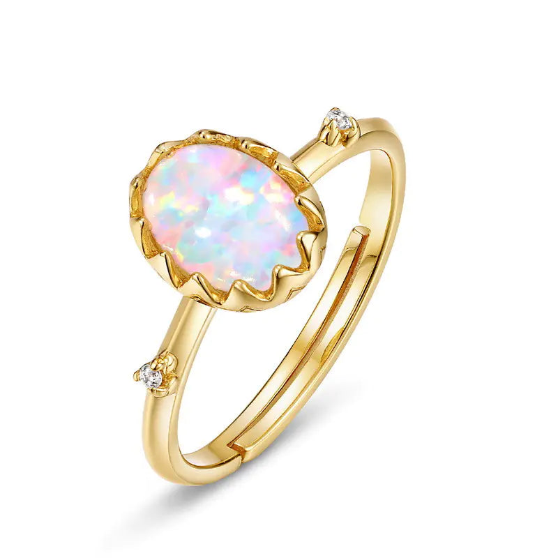 Vintage Style Opal Egg Ring for Women in S925 Silver